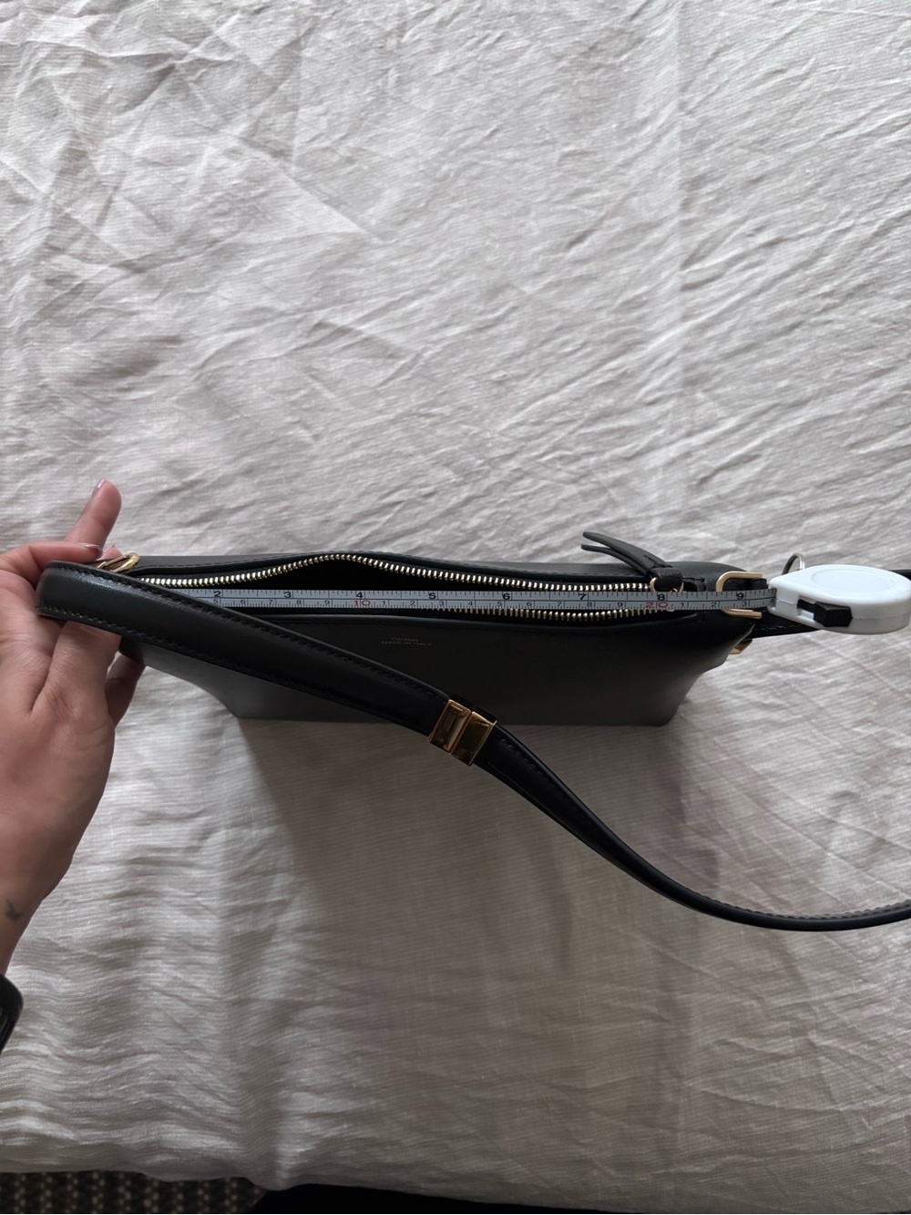 Toteme Black Leather Shoulder Bag Gold Tone Accents - Picture 8 of 9